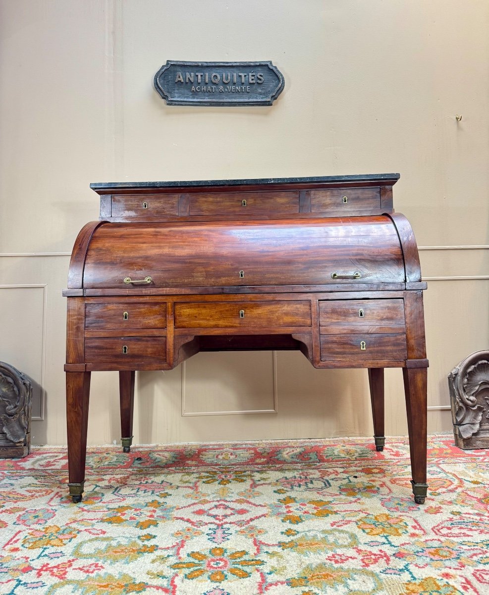 Bureau à Cylindre En Acajou D’époque Directoire Fin Du XVIII Eme Siècle -photo-3