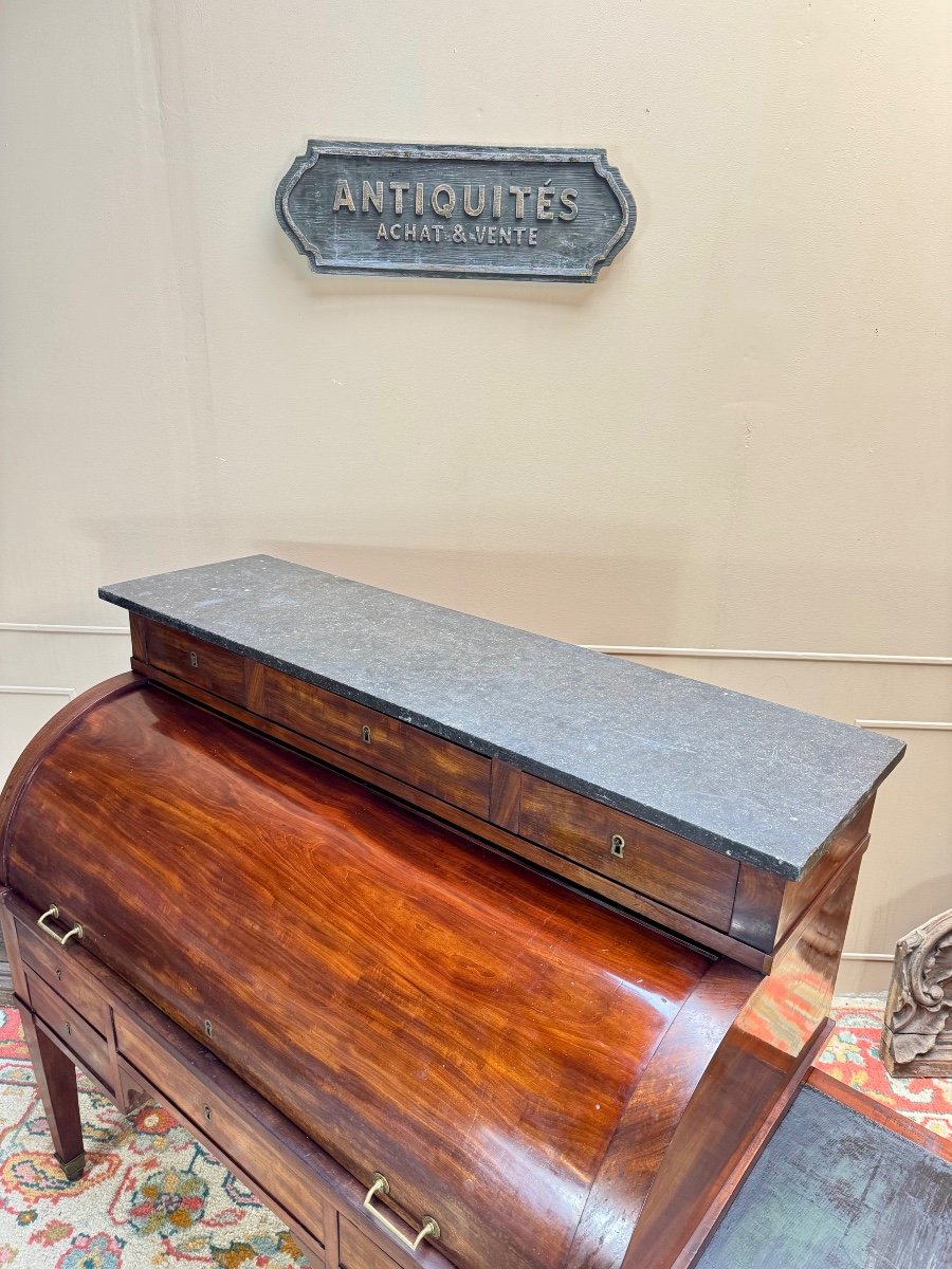 Bureau à Cylindre En Acajou D’époque Directoire Fin Du XVIII Eme Siècle -photo-4