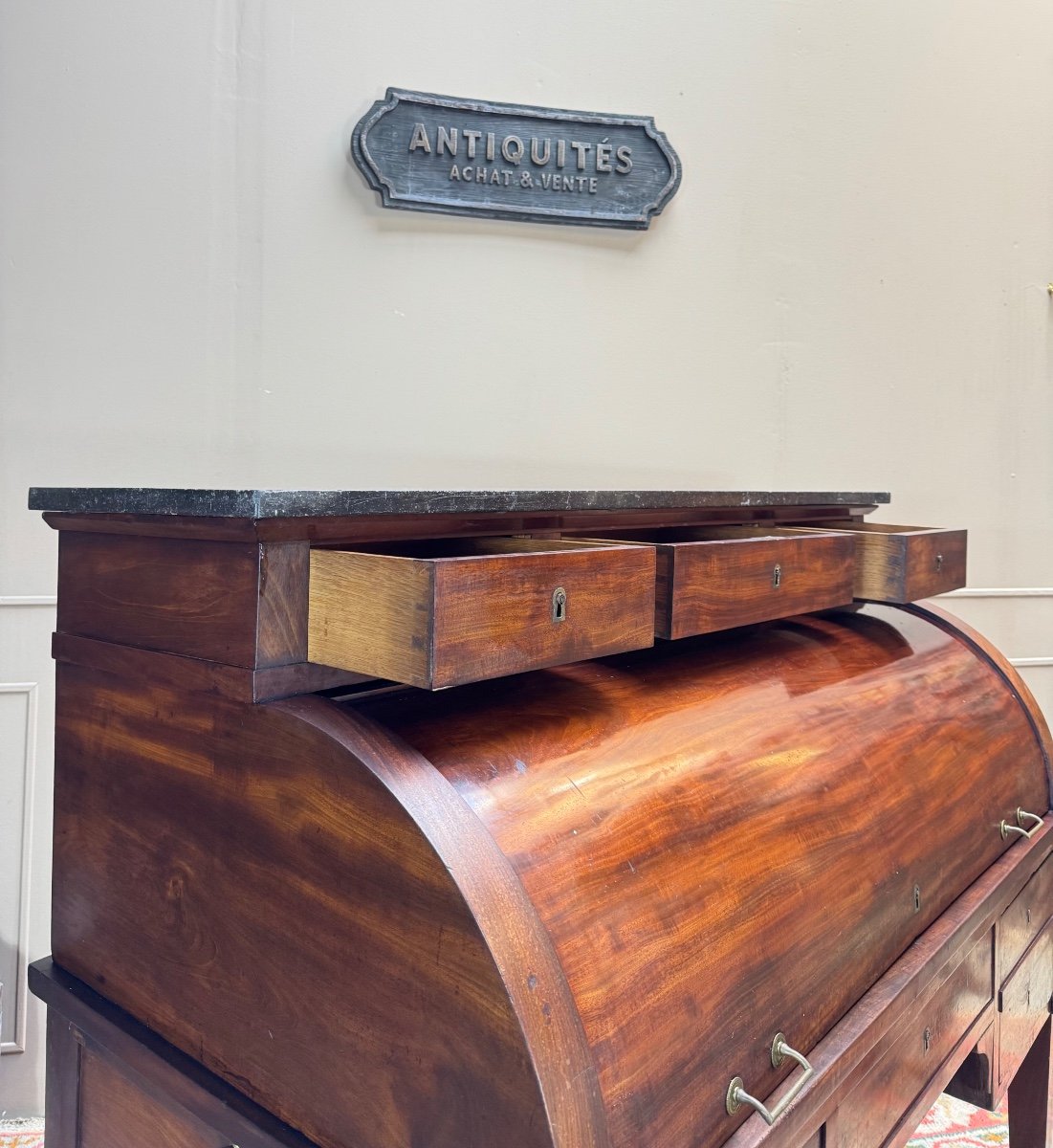 Bureau à Cylindre En Acajou D’époque Directoire Fin Du XVIII Eme Siècle -photo-3