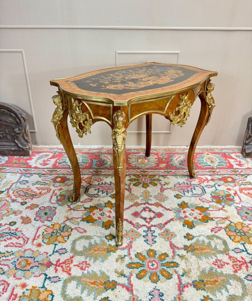 Table De Milieu En Marqueterie De Style Louis XV-photo-1