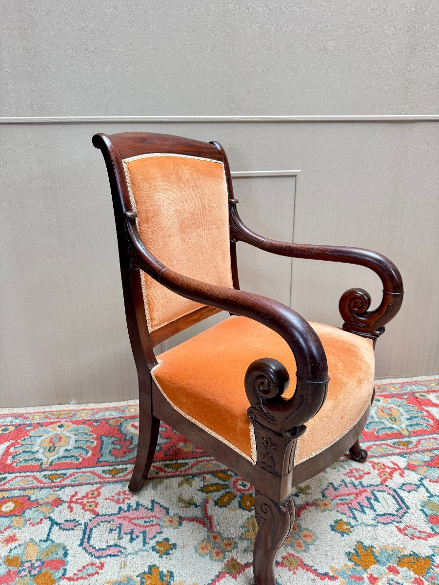 Mahogany Armchair With Crosses, Restoration Period, Stamped 19th Century -photo-3