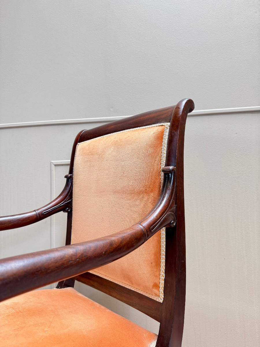 Mahogany Armchair With Crosses, Restoration Period, Stamped 19th Century -photo-1
