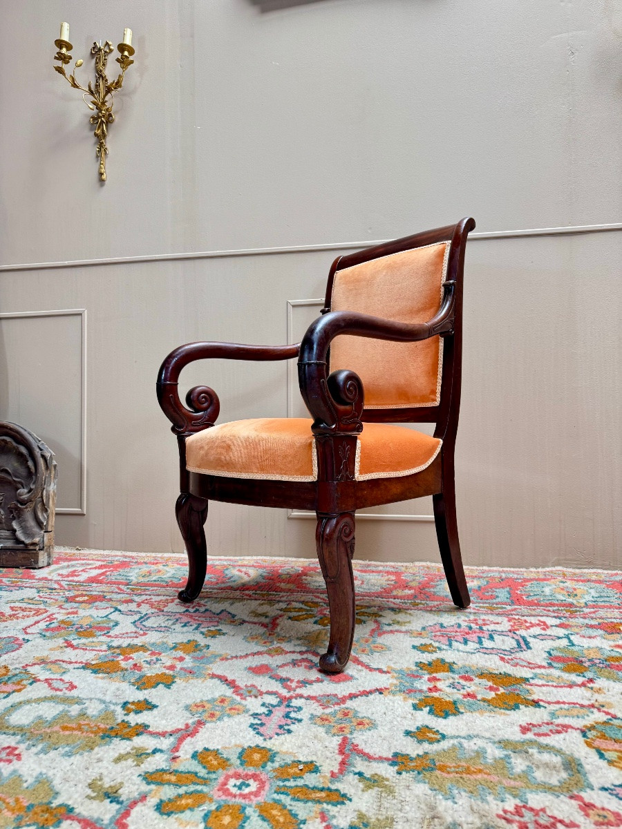 Mahogany Armchair With Crosses, Restoration Period, Stamped 19th Century -photo-2