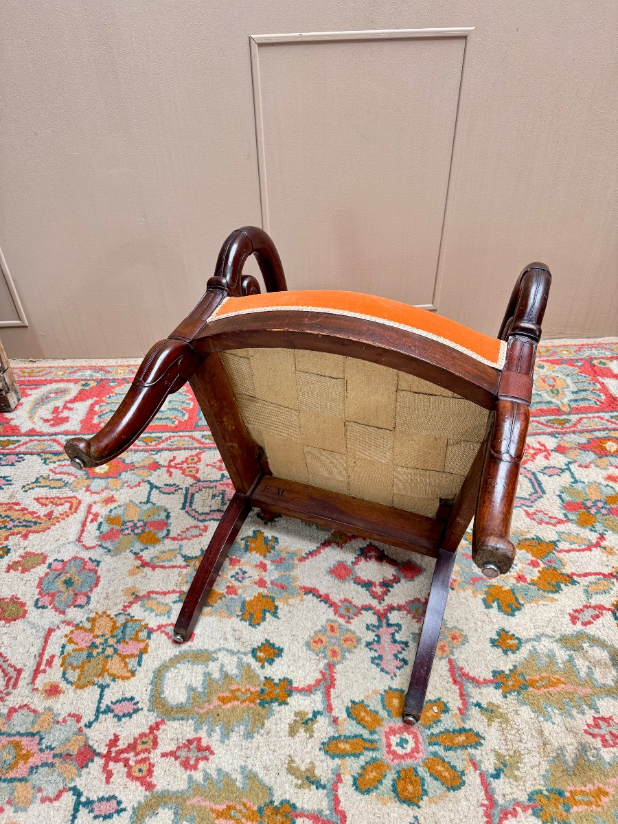 Mahogany Armchair With Crosses, Restoration Period, Stamped 19th Century -photo-4