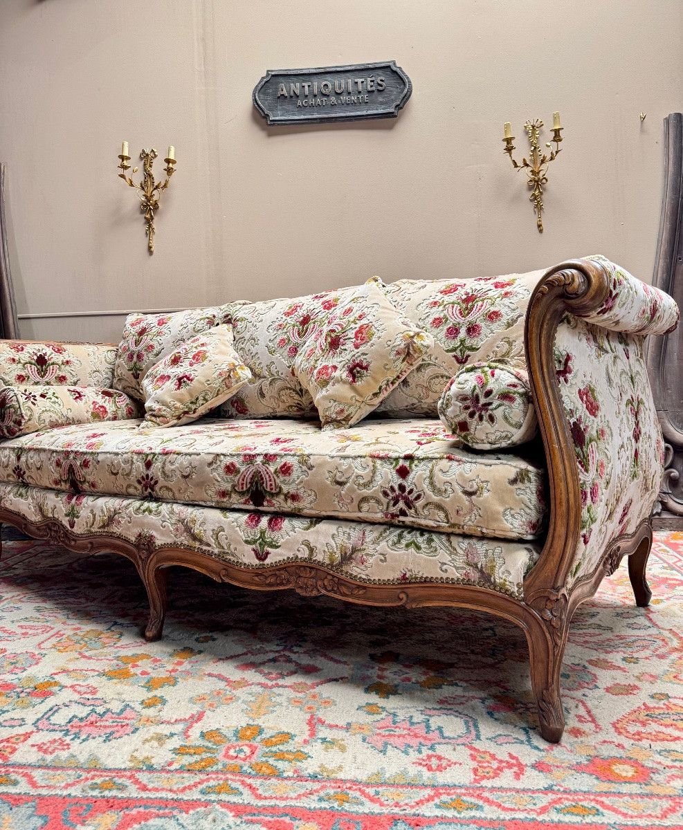 Cross Bed Known As “turkish” In Walnut, Louis XV Style, 19th Century -photo-3