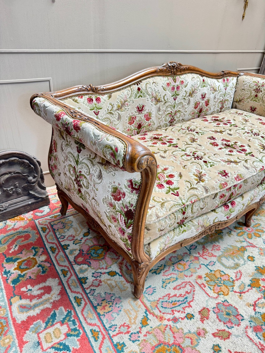 Cross Bed Known As “turkish” In Walnut, Louis XV Style, 19th Century -photo-1