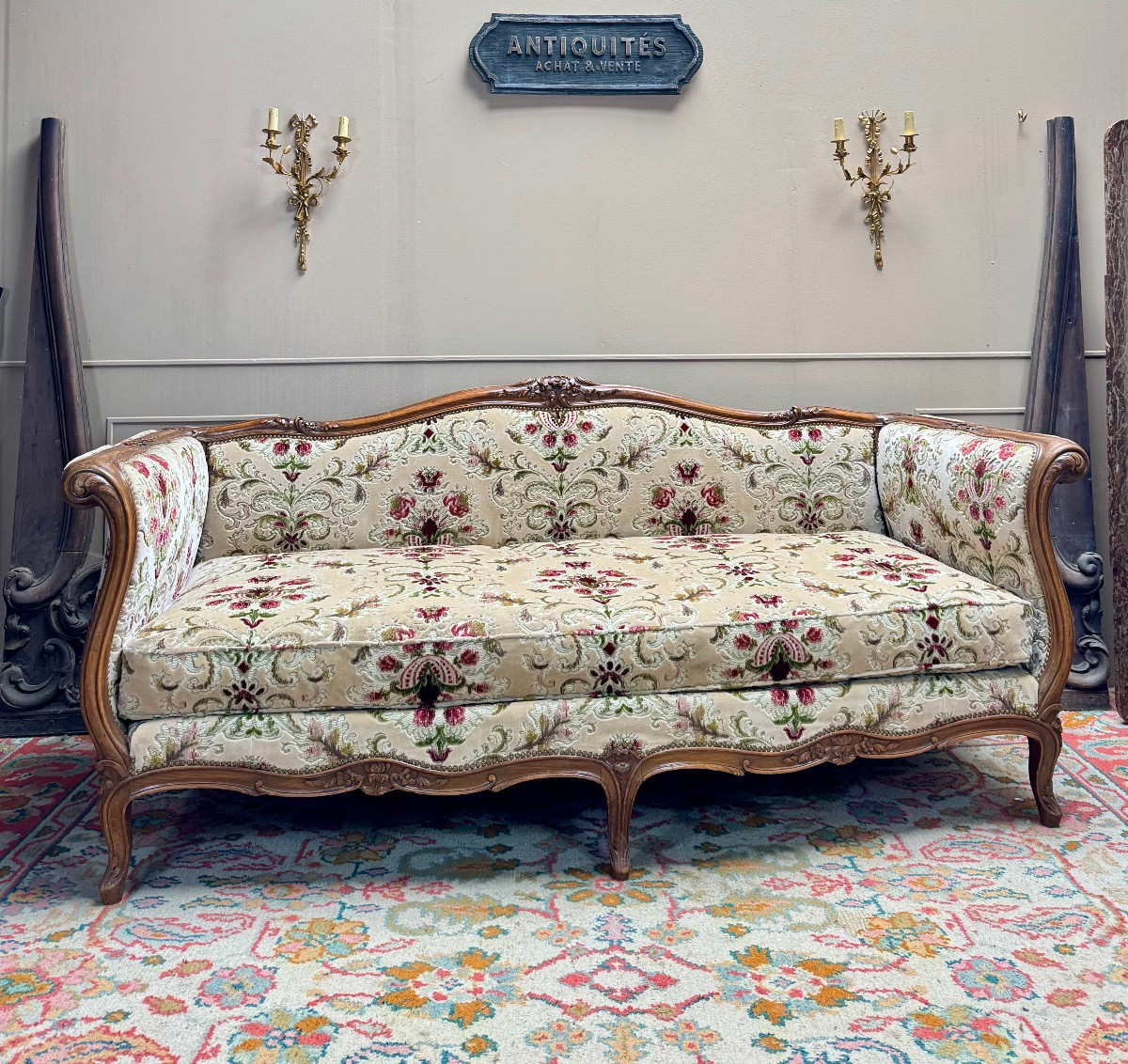 Cross Bed Known As “turkish” In Walnut, Louis XV Style, 19th Century -photo-2