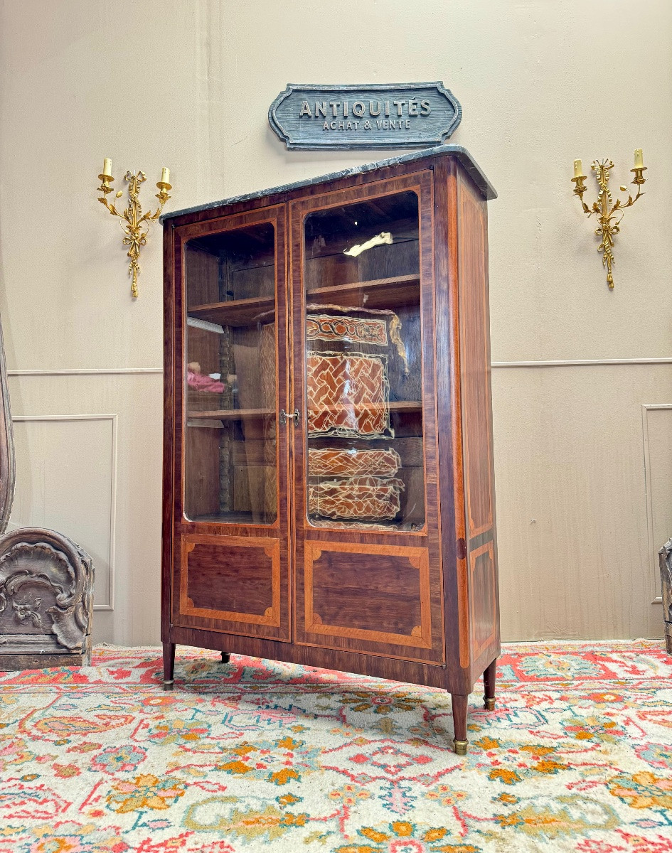E. Bourdot Showcase In Louis XVI Marquetry Stamped XVIII Eme Century -photo-3