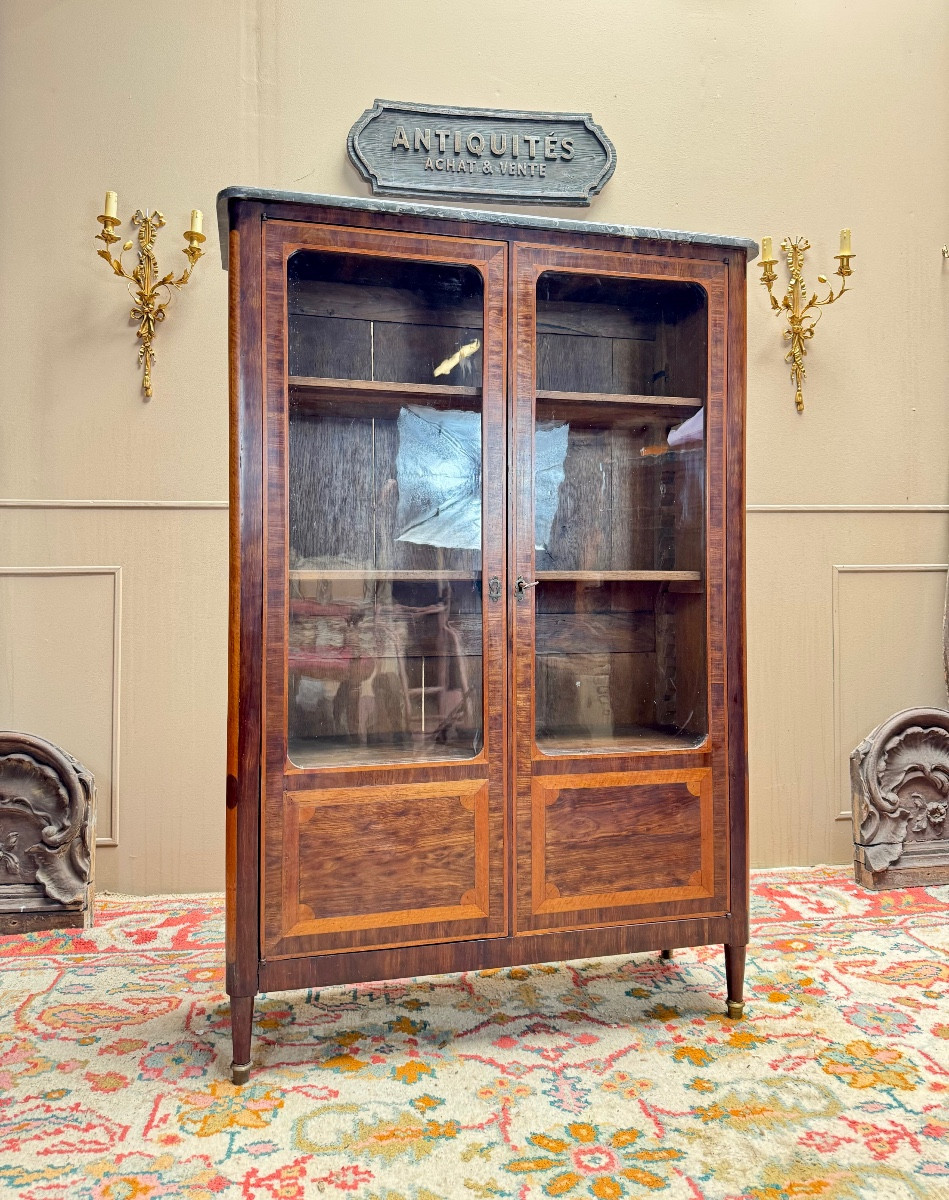 E. Bourdot Showcase In Louis XVI Marquetry Stamped XVIII Eme Century 
