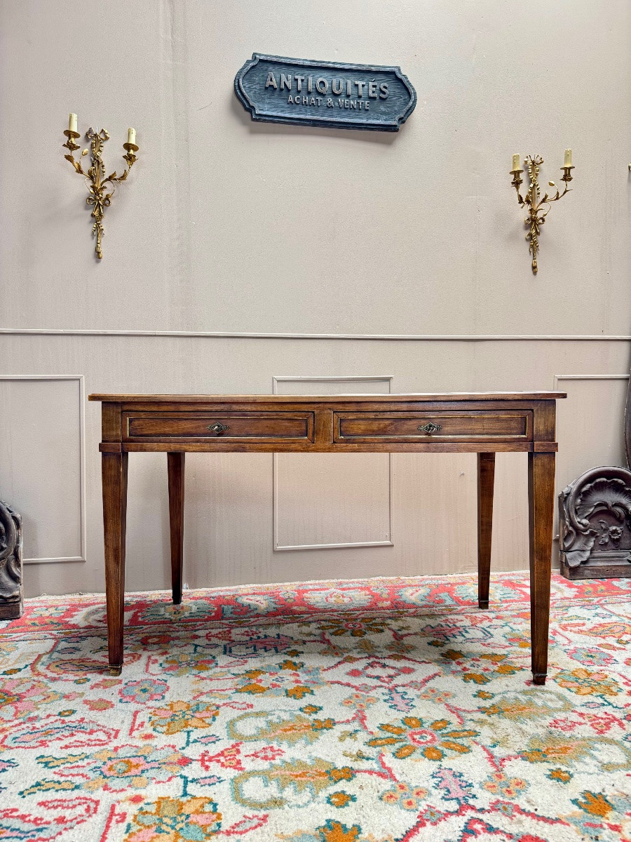 Bureau plat en noyer de style Louis XVI XIX eme siècle -photo-2