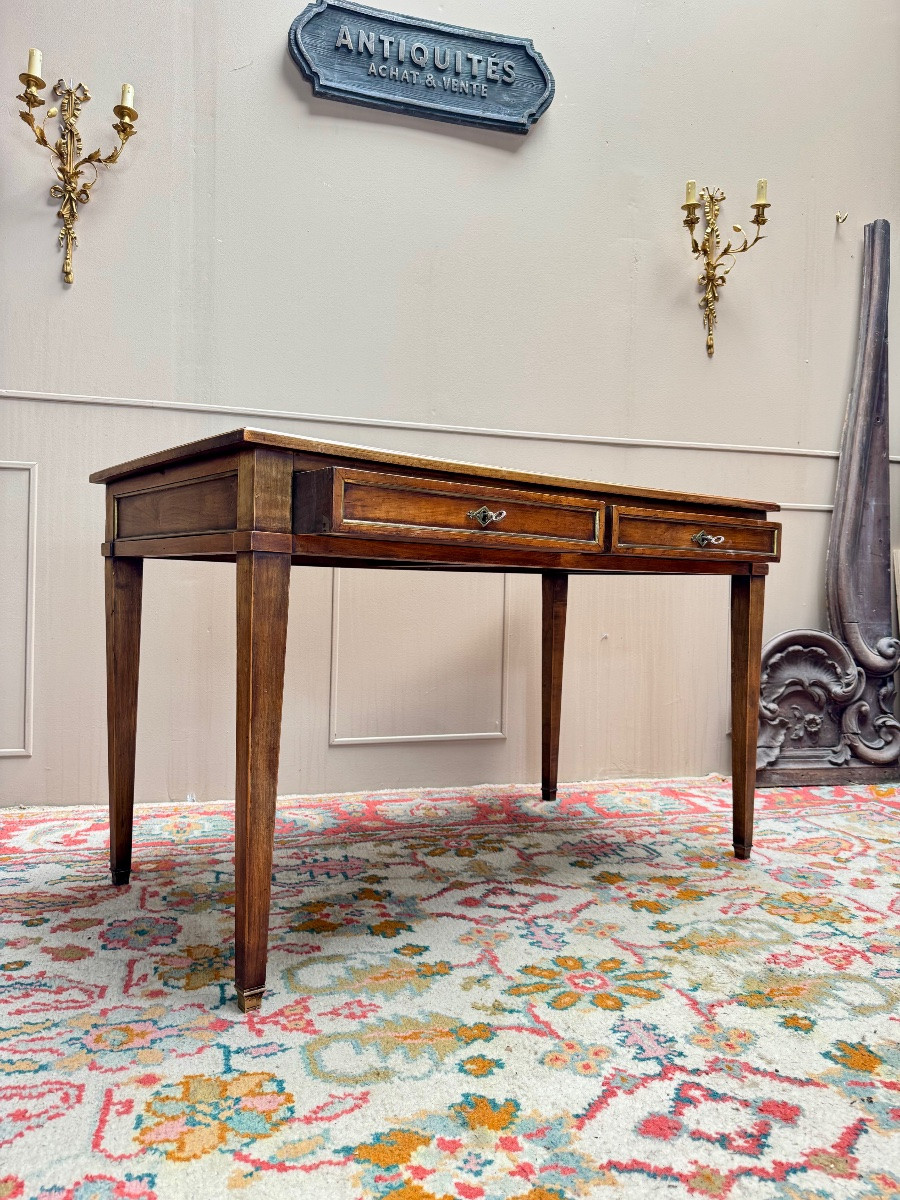 Bureau plat en noyer de style Louis XVI XIX eme siècle -photo-4