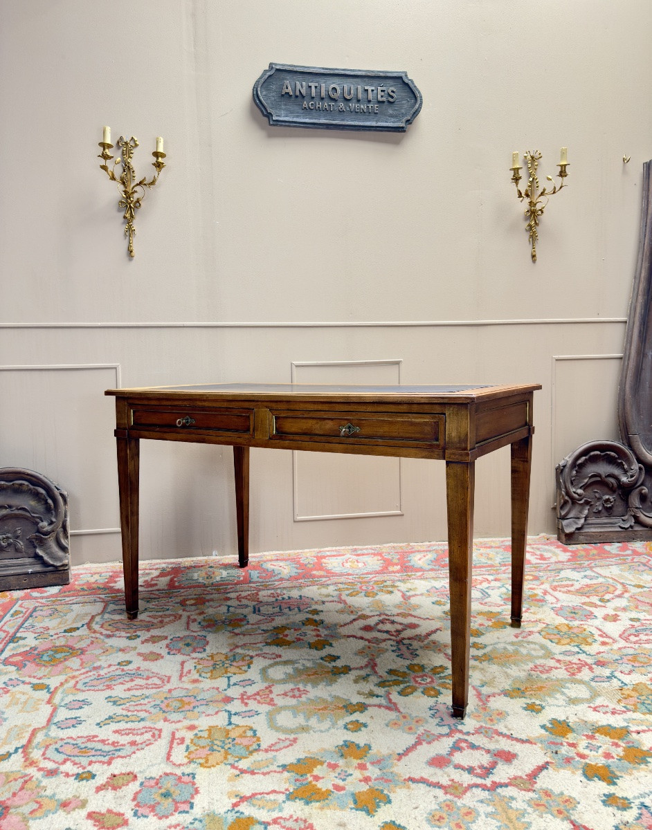 Bureau plat en noyer de style Louis XVI XIX eme siècle -photo-1
