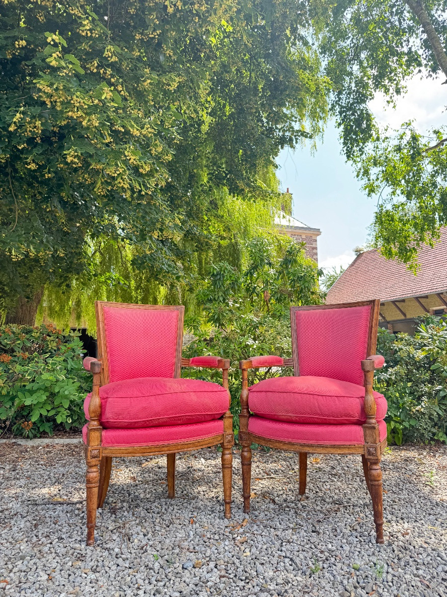Paire de fauteuils en noyer d’époque Directoire XVIII eme siècle -photo-2