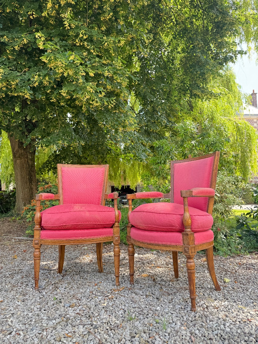 Paire de fauteuils en noyer d’époque Directoire XVIII eme siècle -photo-4