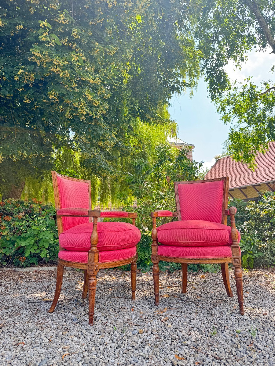 Paire de fauteuils en noyer d’époque Directoire XVIII eme siècle -photo-2