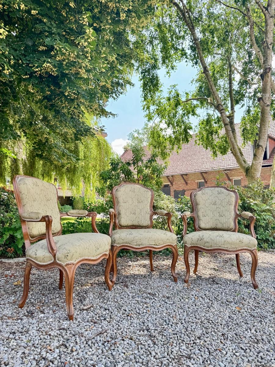 ARMAND Henry Suite de trois fauteuils estampillés d’époque Louis XV XVIII eme siècle -photo-2