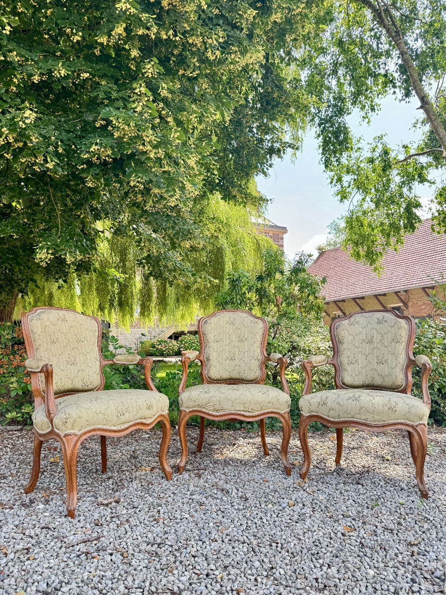ARMAND Henry Suite de trois fauteuils estampillés d’époque Louis XV XVIII eme siècle -photo-3