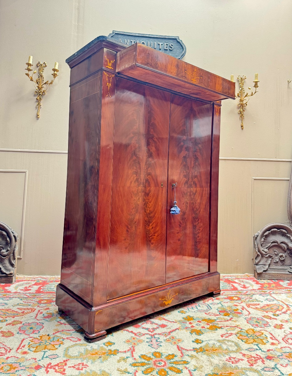 Charles X Period Flamed Mahogany Wardrobe, 19th Century -photo-1
