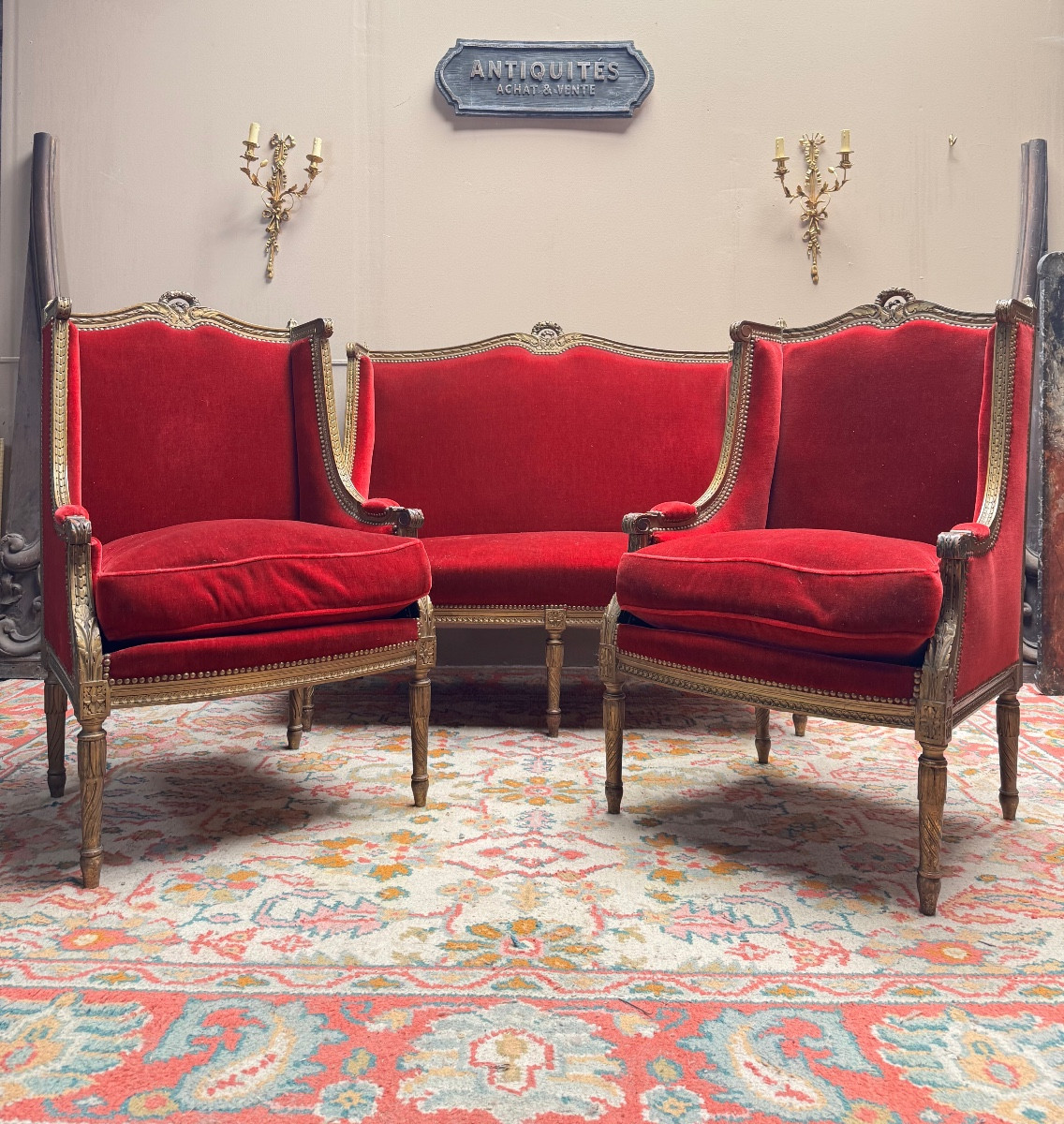 Salon en bois doré de style Louis XVI XIX eme siècle 