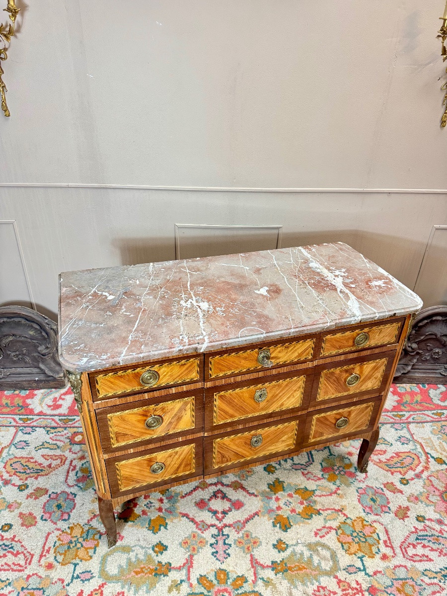18th Century Transitional Period Marquetry Chest Of Drawers -photo-3