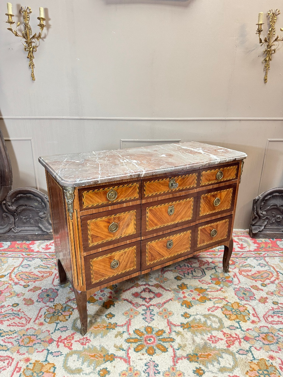 18th Century Transitional Period Marquetry Chest Of Drawers -photo-6