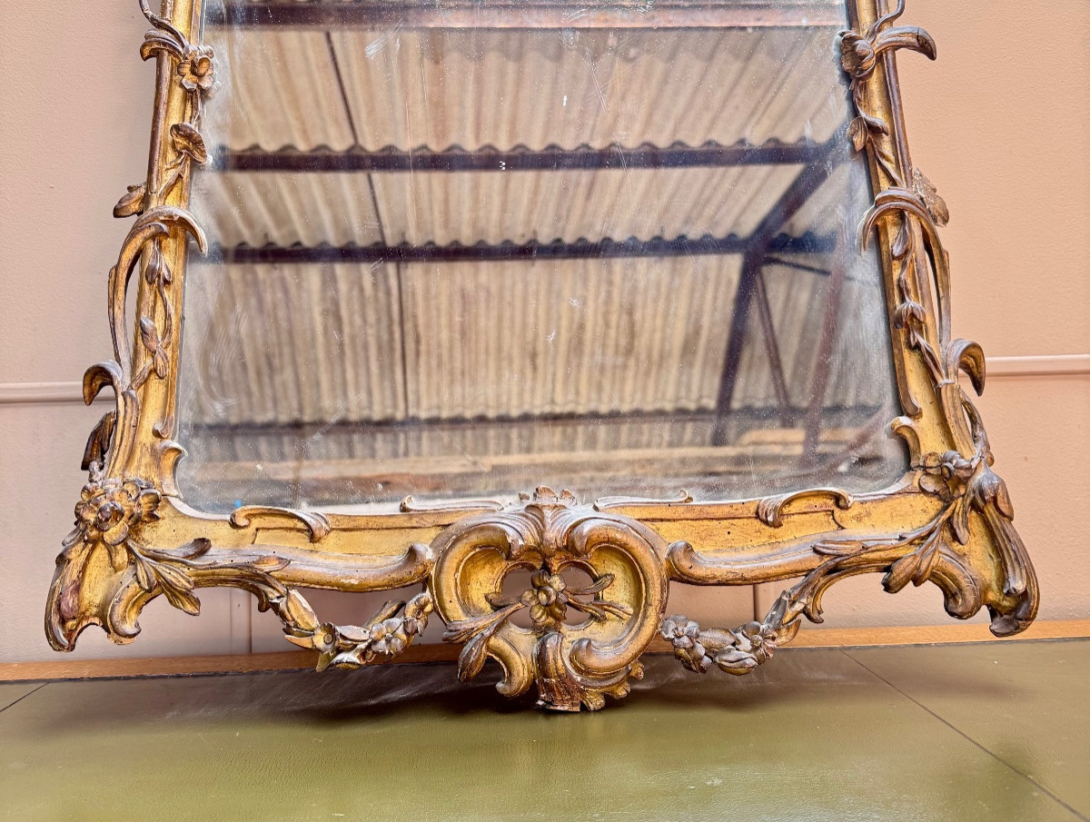 Louis XV Period Wooden And Gilded Stucco Mirror, 18th Century -photo-1