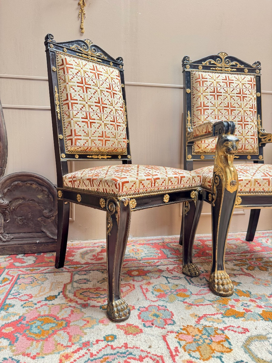 Suite de deux chaises et un fauteuil d’apparat de style empire XIX eme siècle -photo-3