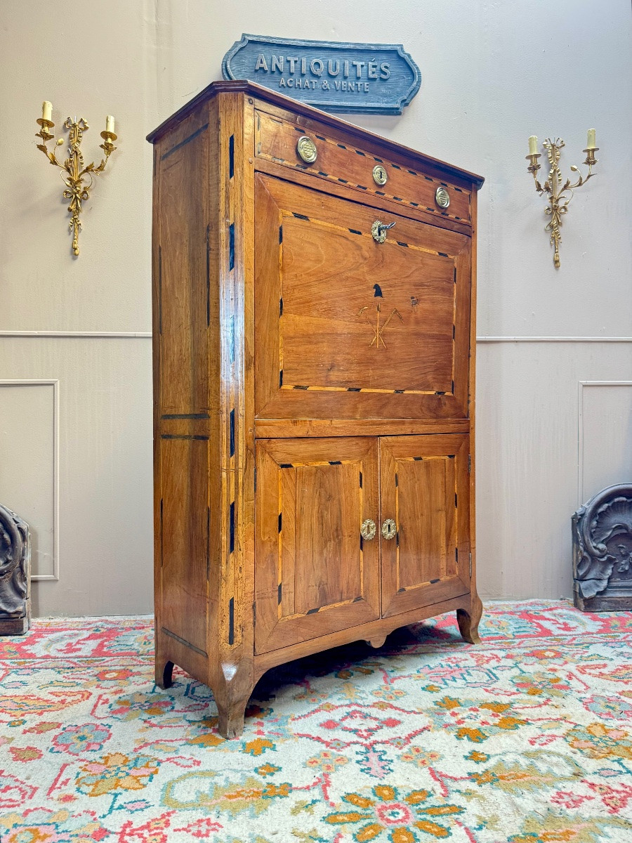 Secrétaire en noyer d’époque Louis XVI XVIII eme siècle -photo-1