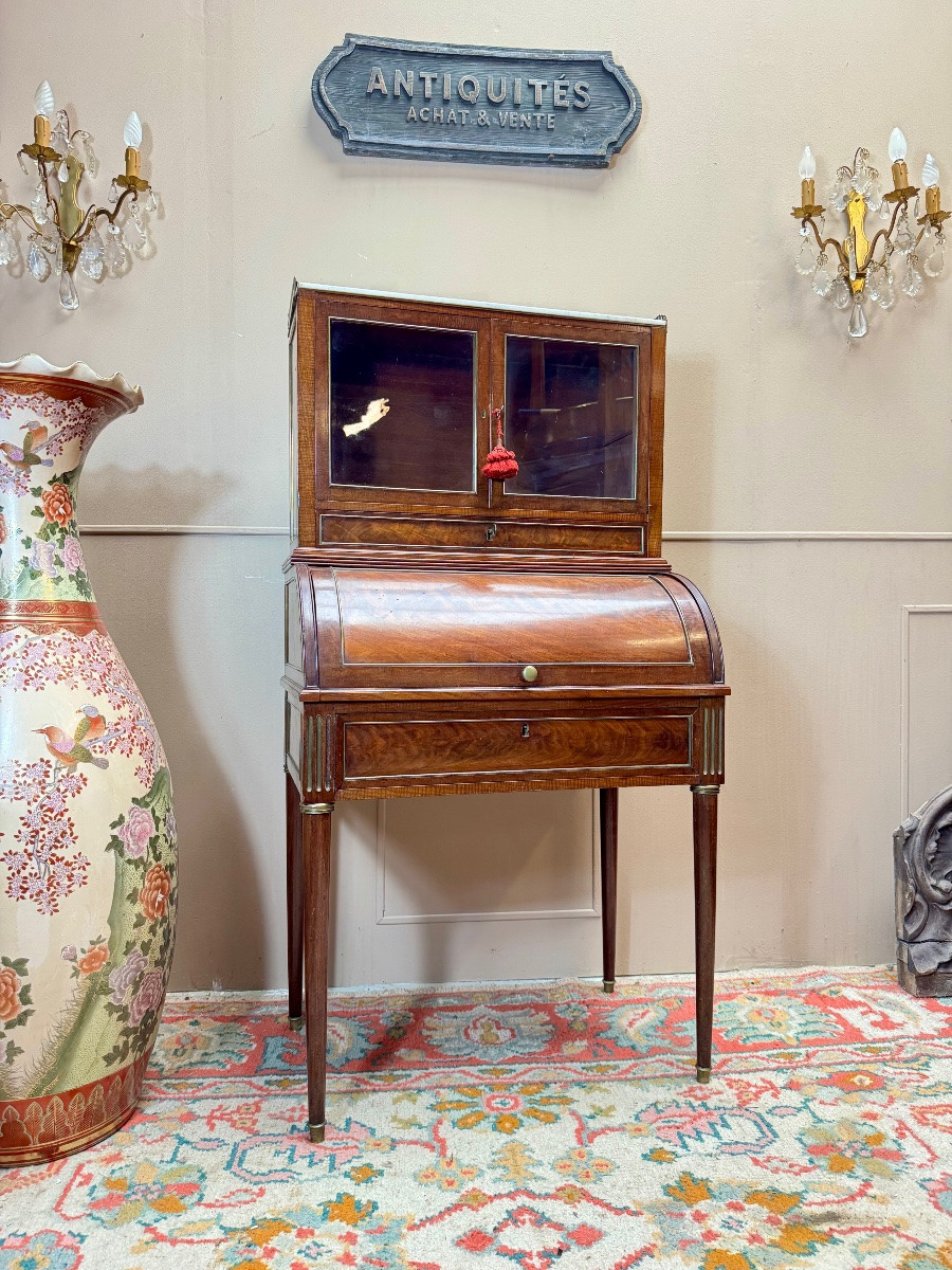 Bureau à cylindre formant vitrine en acajou d’époque louis XVI XVIII eme siècle -photo-2