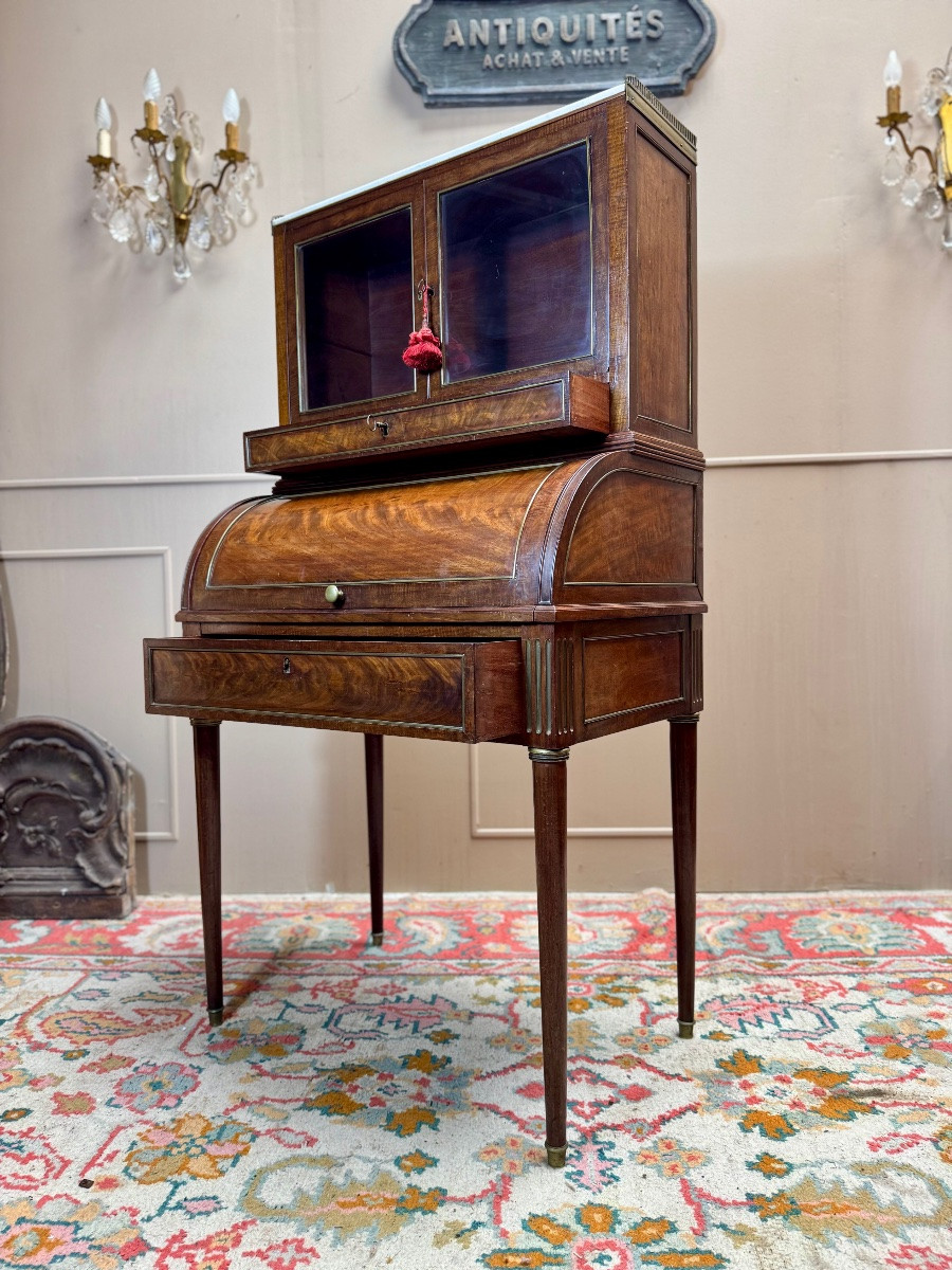 Bureau à cylindre formant vitrine en acajou d’époque louis XVI XVIII eme siècle -photo-3