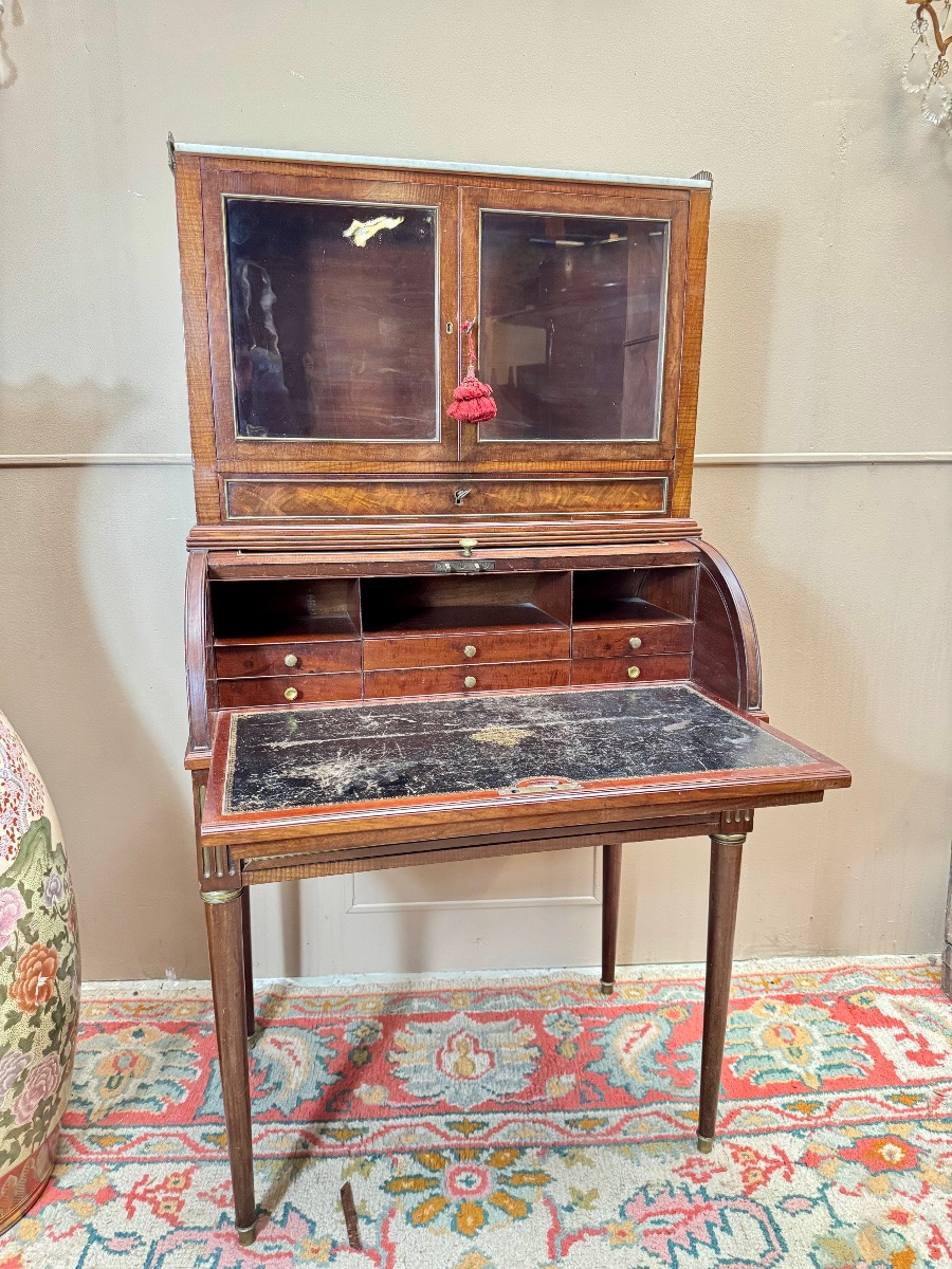 Bureau à cylindre formant vitrine en acajou d’époque louis XVI XVIII eme siècle -photo-1
