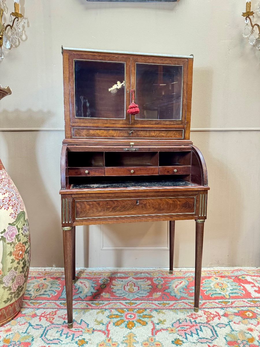 Bureau à cylindre formant vitrine en acajou d’époque louis XVI XVIII eme siècle -photo-2