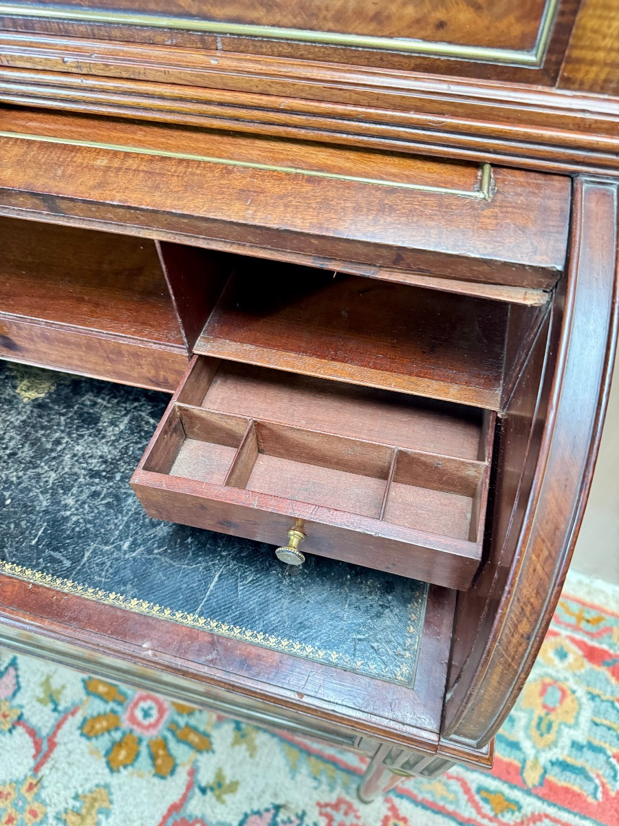 Bureau à cylindre formant vitrine en acajou d’époque louis XVI XVIII eme siècle -photo-3