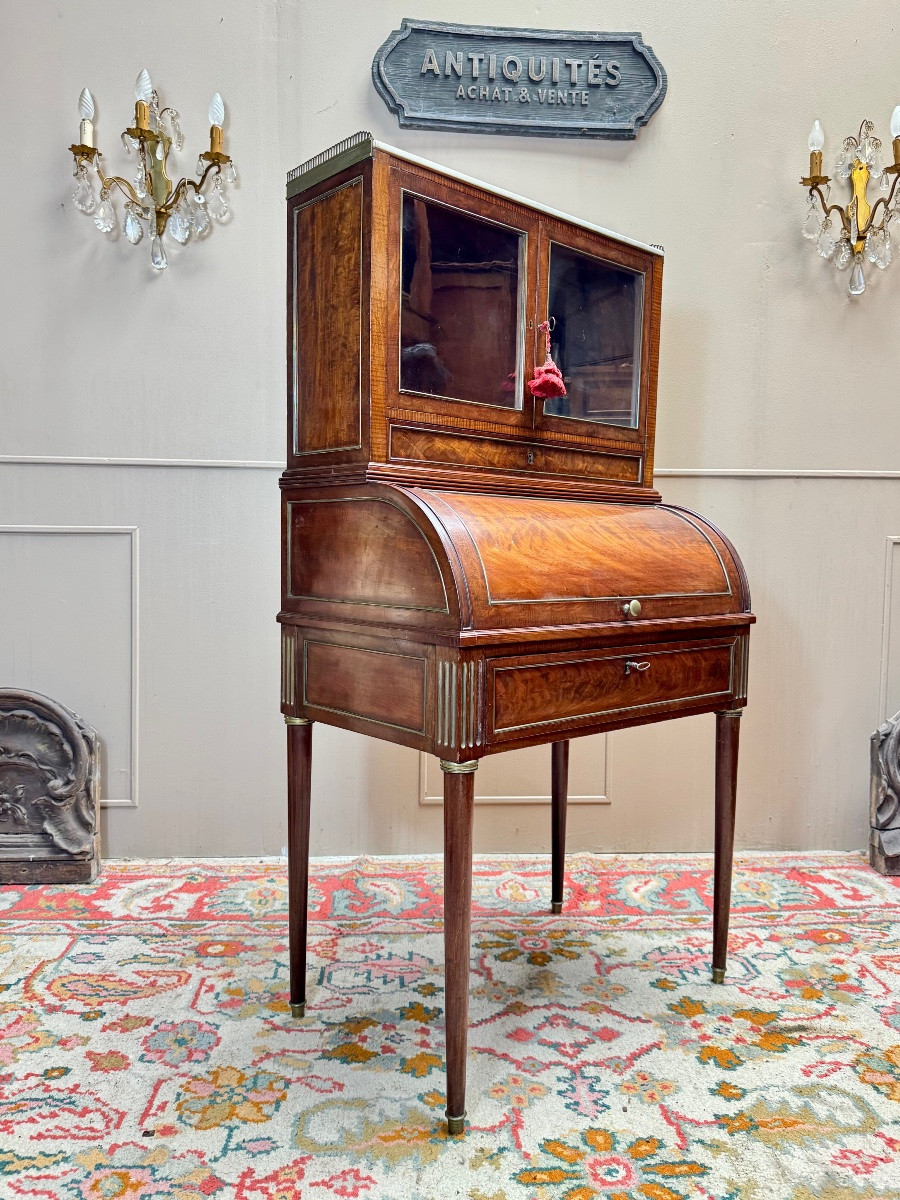 Bureau à cylindre formant vitrine en acajou d’époque louis XVI XVIII eme siècle -photo-4