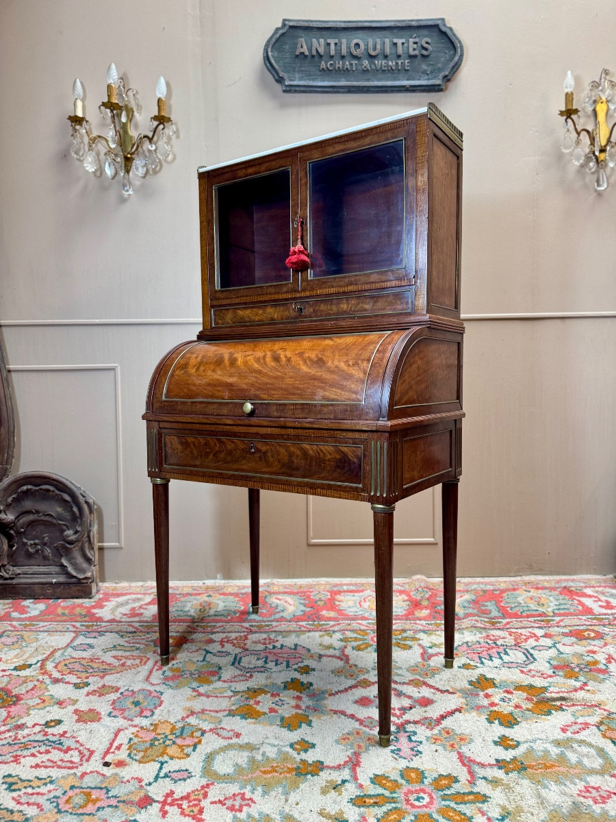 Bureau à cylindre formant vitrine en acajou d’époque louis XVI XVIII eme siècle 