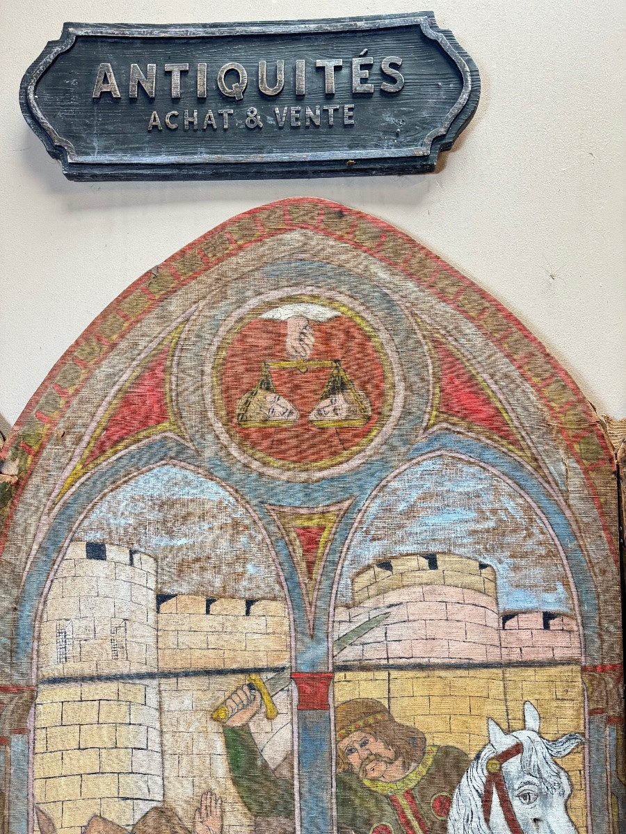 19th Century Neo-gothic Style Canvas Triptych Screen -photo-1