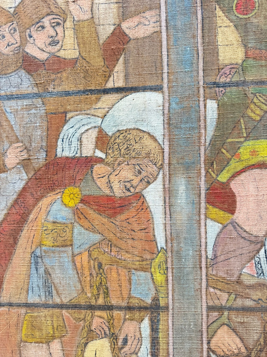 19th Century Neo-gothic Style Canvas Triptych Screen -photo-6