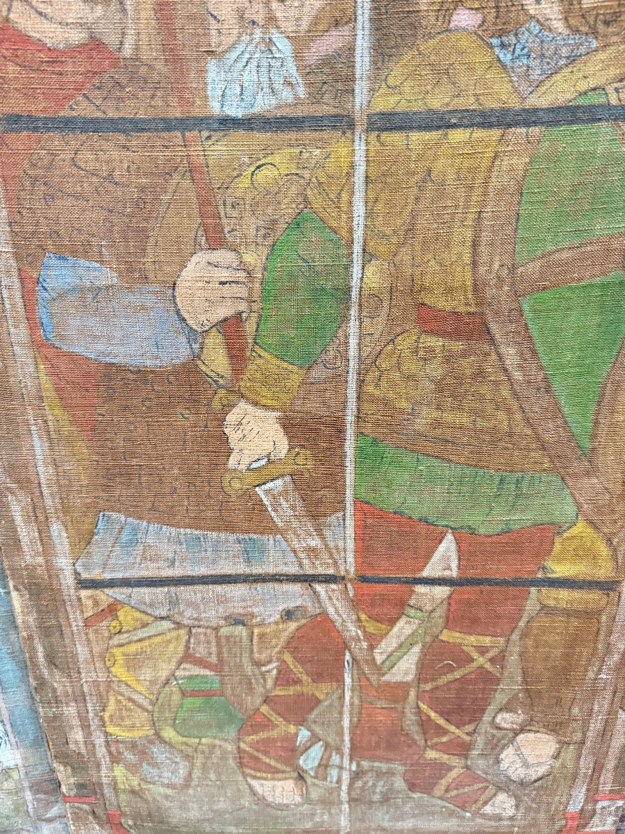 19th Century Neo-gothic Style Canvas Triptych Screen -photo-7