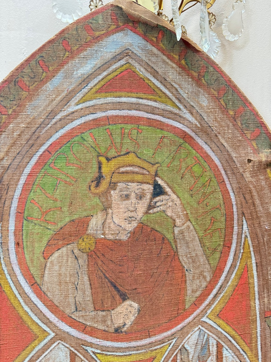 19th Century Neo-gothic Style Canvas Triptych Screen -photo-8