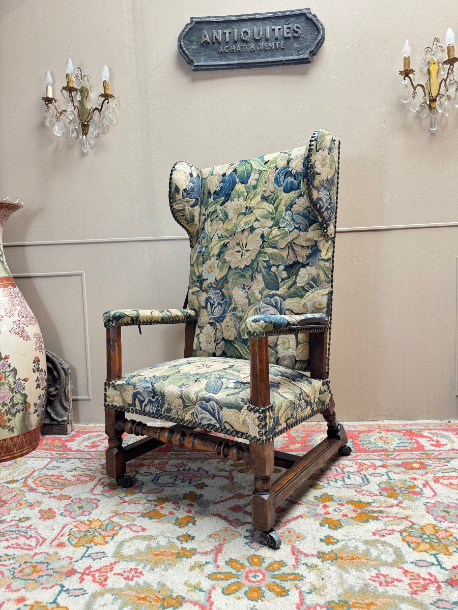 Fauteuil a crémaillère en noyer d’époque Louis XIII XVII eme siècle -photo-3