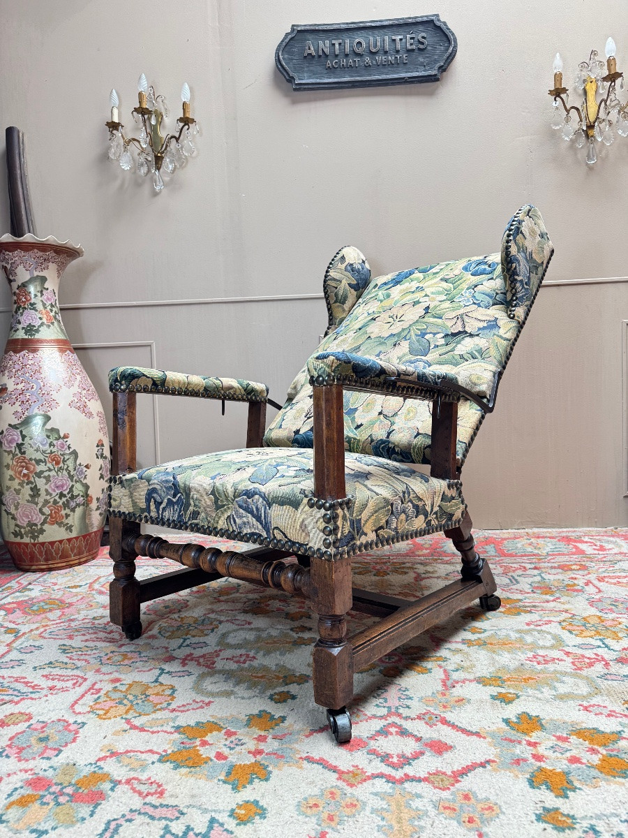 Fauteuil a crémaillère en noyer d’époque Louis XIII XVII eme siècle -photo-6