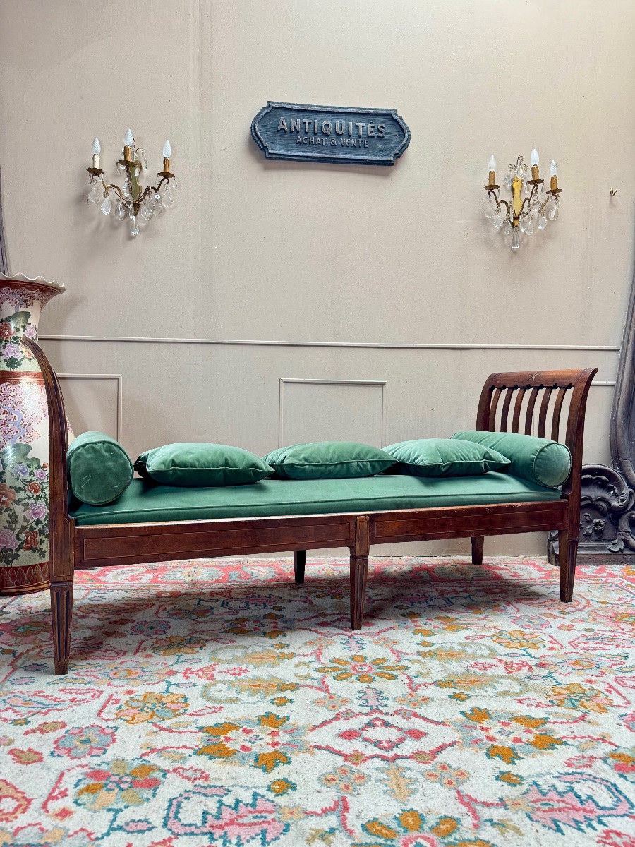 Banquette en acajou et marqueterie d’époque directoire XVIII eme siècle -photo-2
