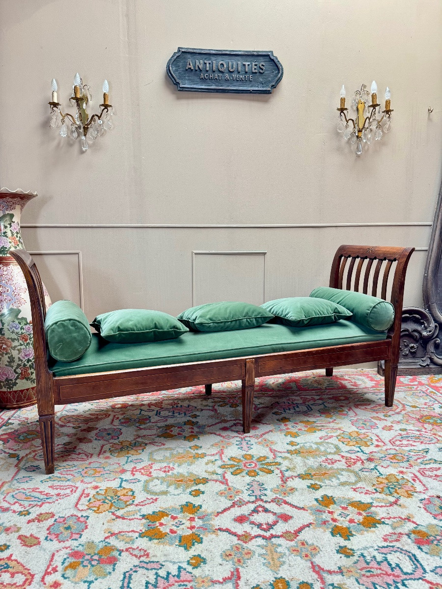 Banquette en acajou et marqueterie d’époque directoire XVIII eme siècle -photo-3