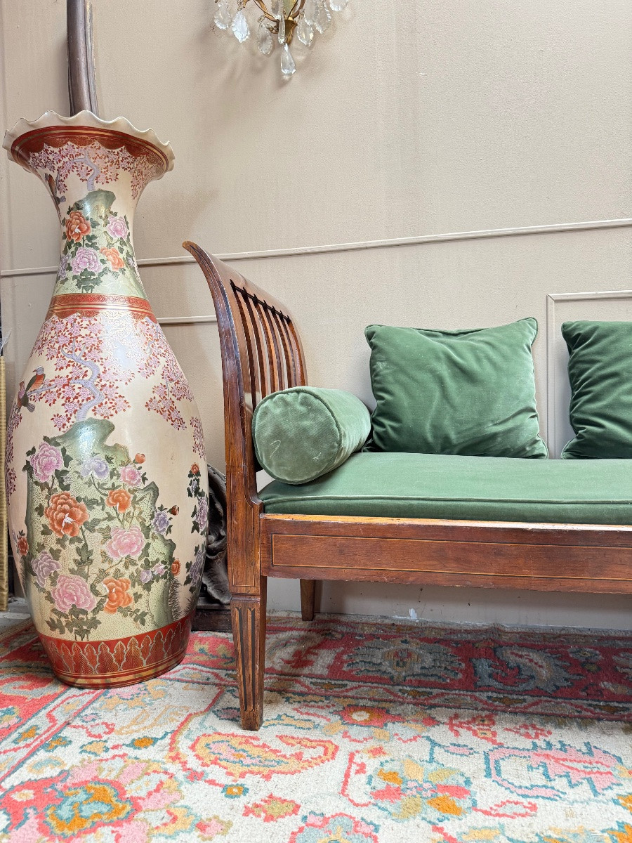 Banquette en acajou et marqueterie d’époque directoire XVIII eme siècle -photo-4