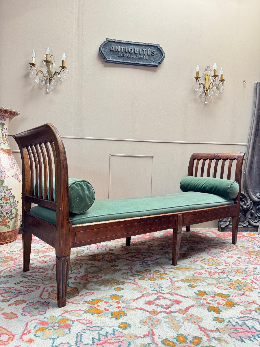 Banquette en acajou et marqueterie d’époque directoire XVIII eme siècle -photo-1