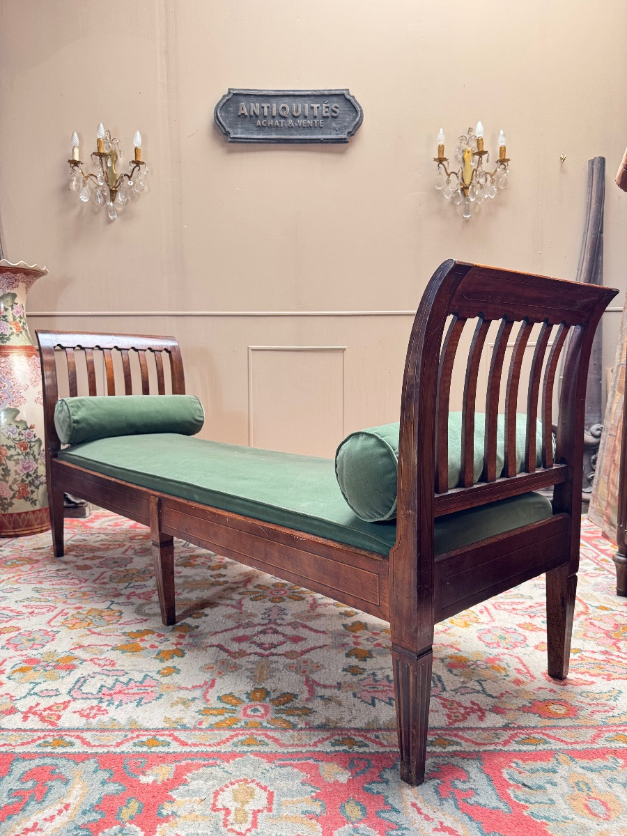 Banquette en acajou et marqueterie d’époque directoire XVIII eme siècle -photo-3