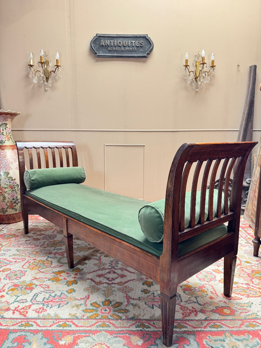 Banquette en acajou et marqueterie d’époque directoire XVIII eme siècle -photo-4