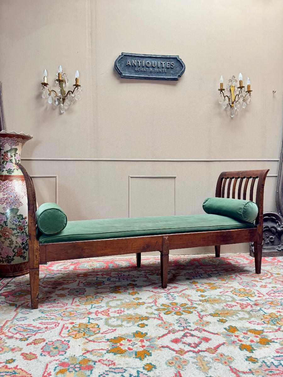 Banquette en acajou et marqueterie d’époque directoire XVIII eme siècle -photo-5