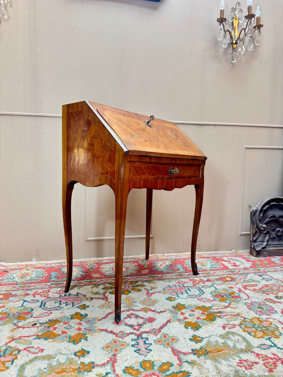 Bureau de pente en marqueterie de style Louis XV -photo-2