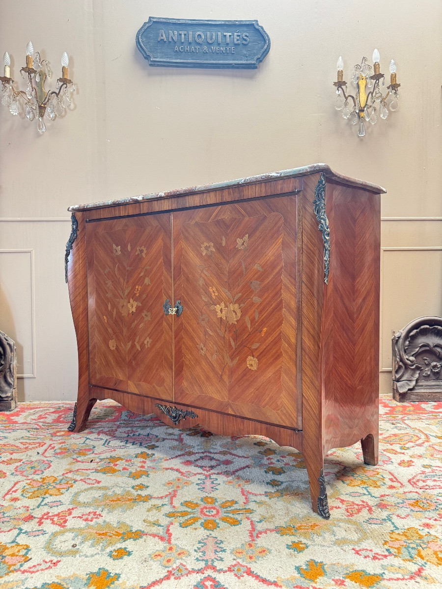 Buffet en marqueterie de fleur de style Louis XV-photo-2